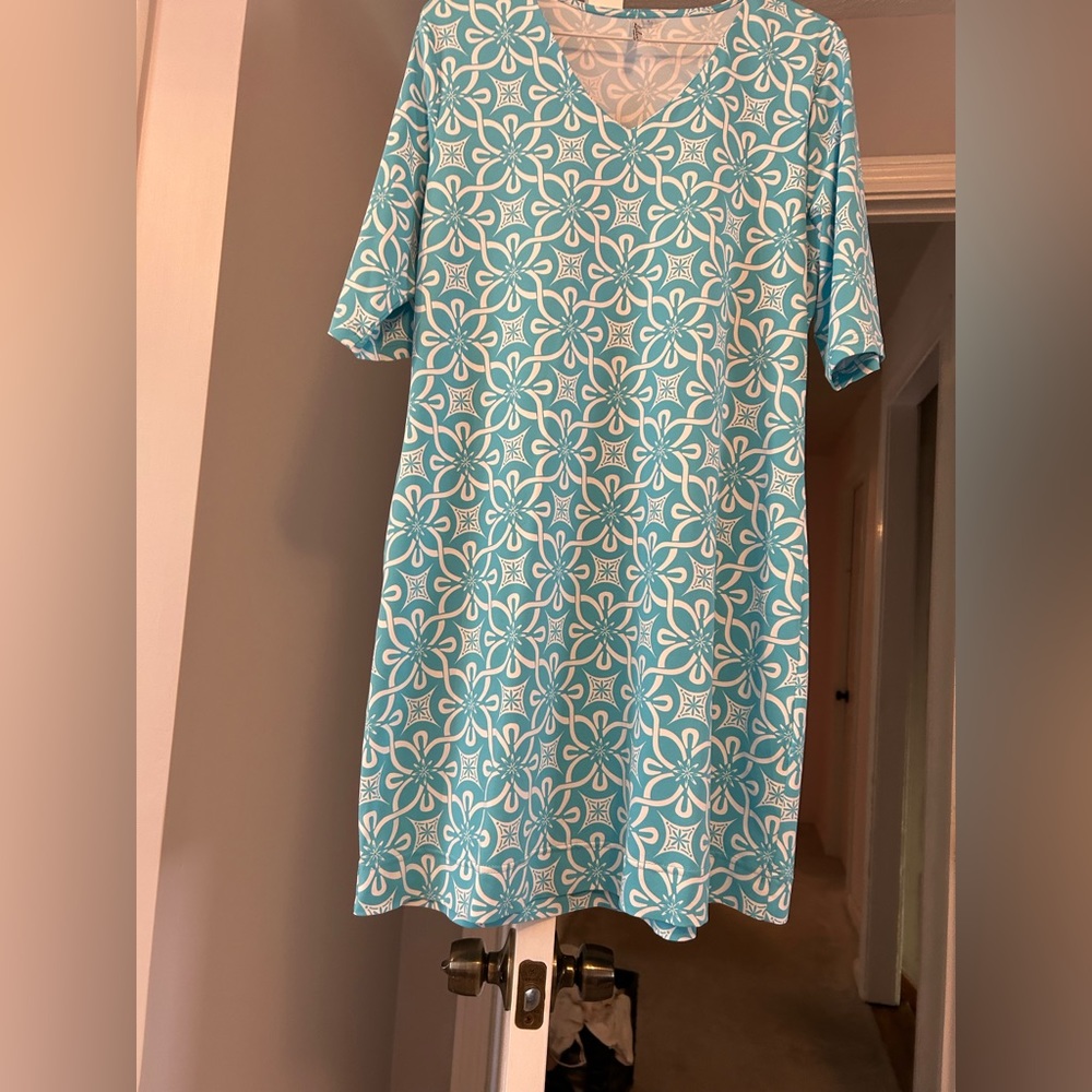 Blue and white dress